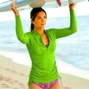 Athleta Shirrendipity Rashguard 1/2 Zip Long Ruched Tankini Swim Top Rash Guard